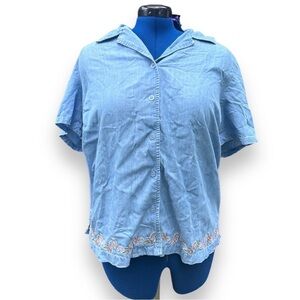 💙 Vintage JM Collection Butterfly Embroidered Chambray Shirt Women’s Size 16W
